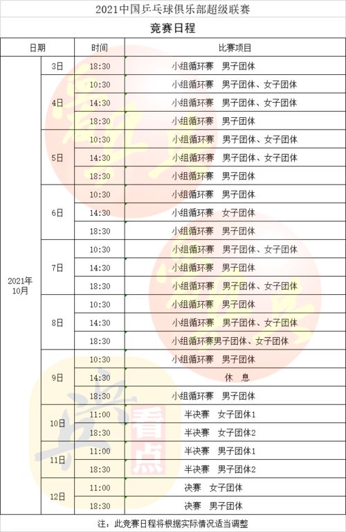 2024乒超联赛赛程公布：乒乓球迷的狂欢盛宴