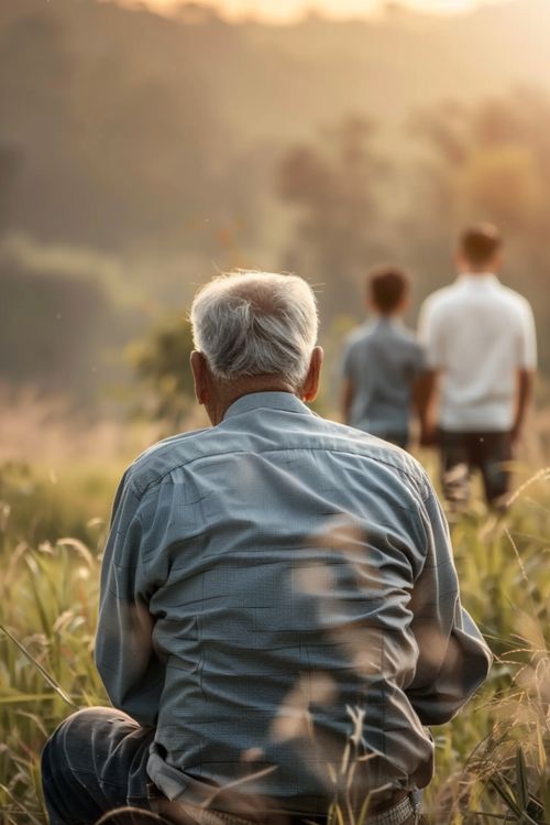 夕阳下的老人背影